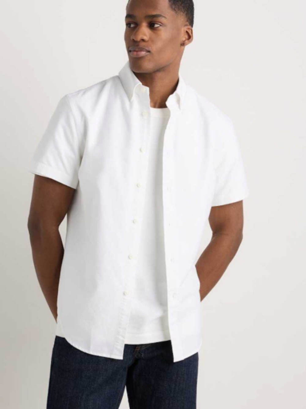 Quince mens L 100% white Organic Cotton Oxford Short Sleeve Shirt